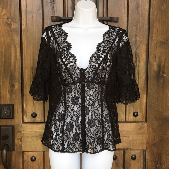 LOFT Tops - Loft Black Lace Layering Blouse 6 S -M